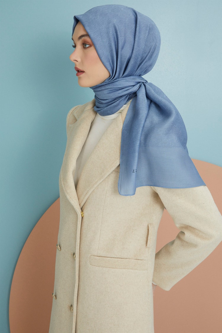 Monogram Desenli Mavi Şal 0103 