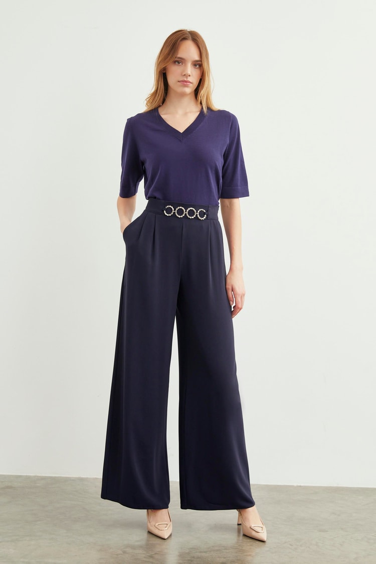 Wide Leg Fabric Pants P-0177