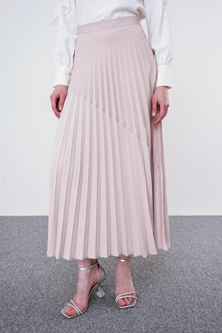 Pleated Beige Long Skirt ETK-0149