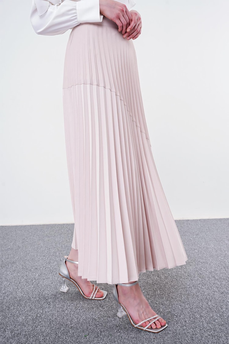 Pleated Beige Long Skirt ETK-0149