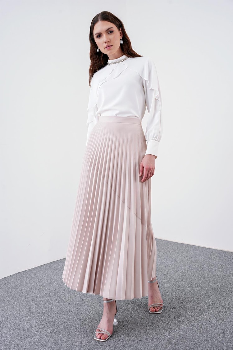 Pleated Beige Long Skirt ETK-0149