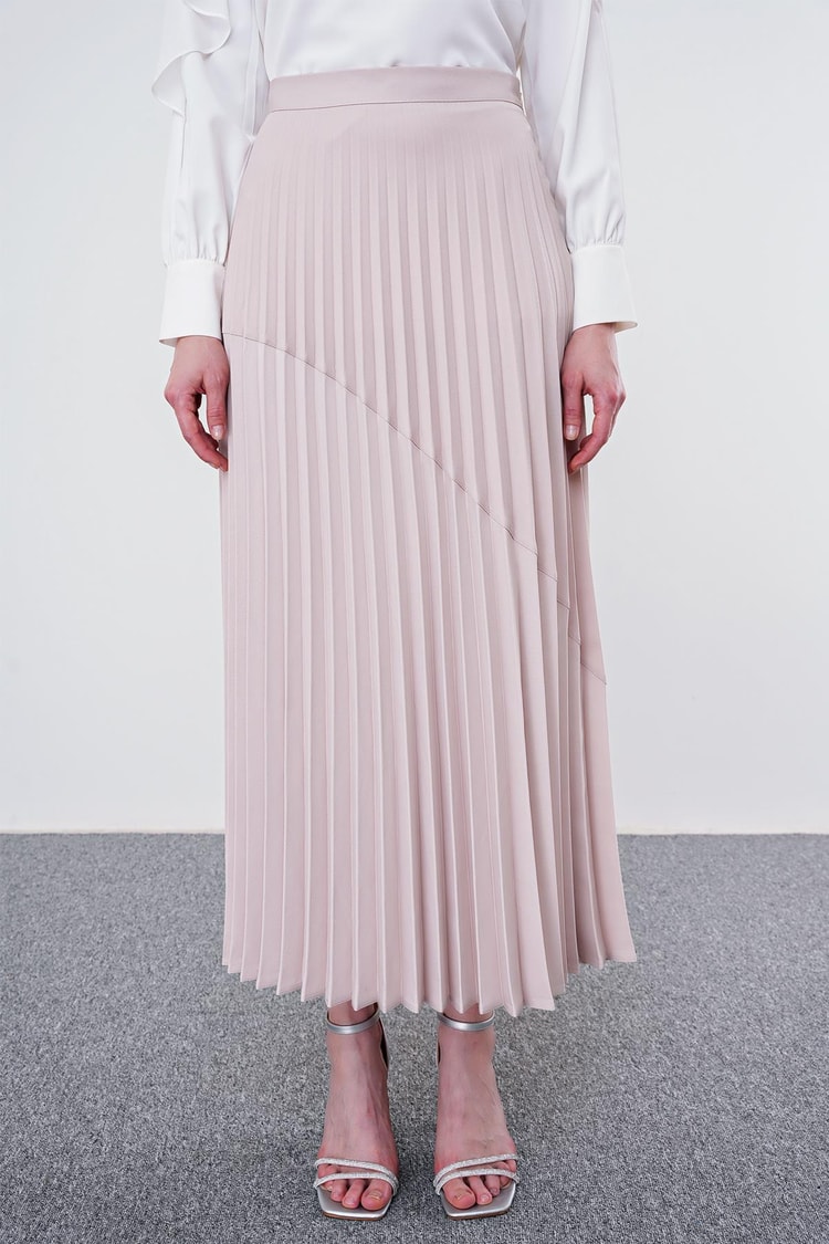 Pleated Beige Long Skirt ETK-0149