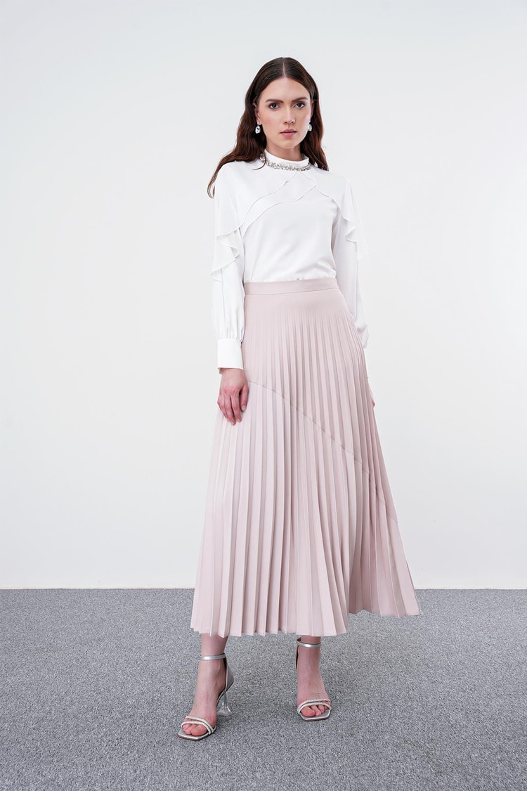 Pleated Beige Long Skirt ETK-0149