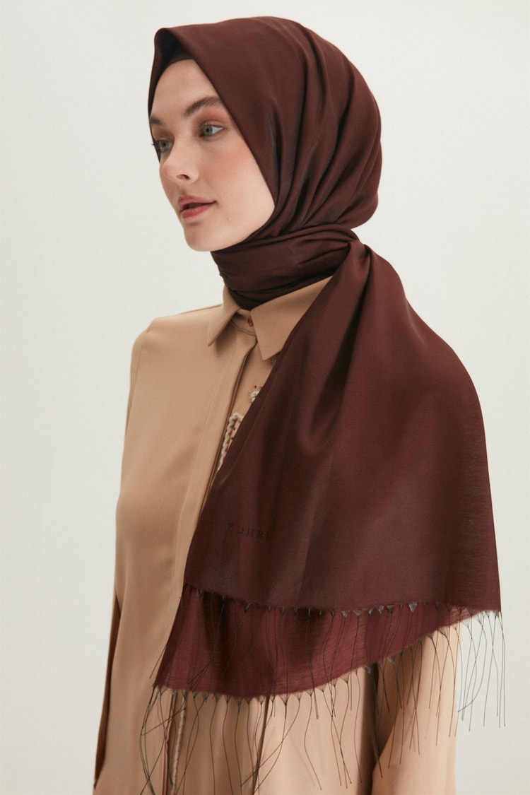 Püskül Detaylı Kahve Şal 0105
