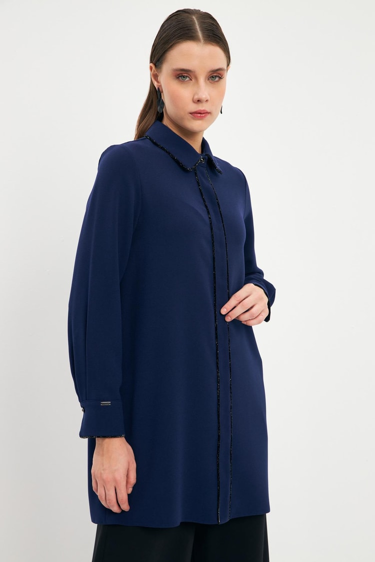 Şerit Detaylı Lacivert Tunik T-1498