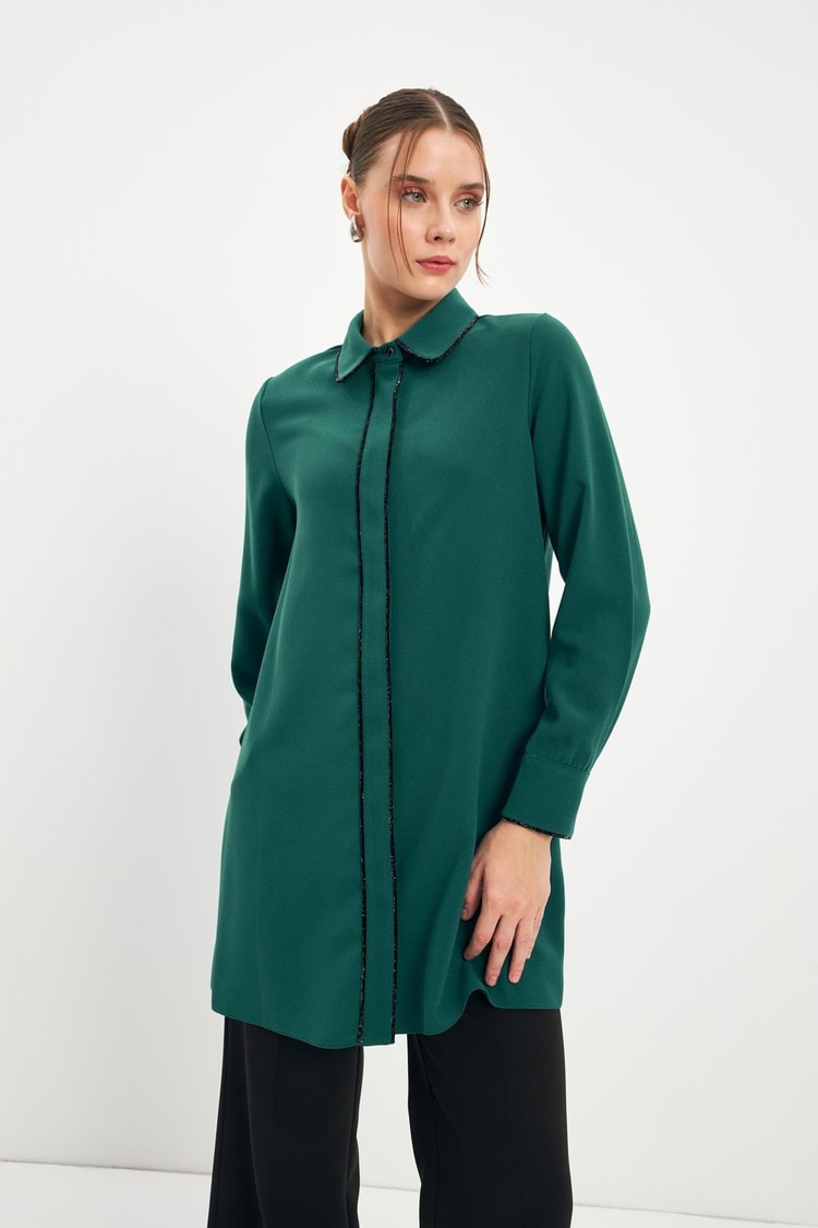 Şerit Detaylı Zümrüt Tunik T-1498