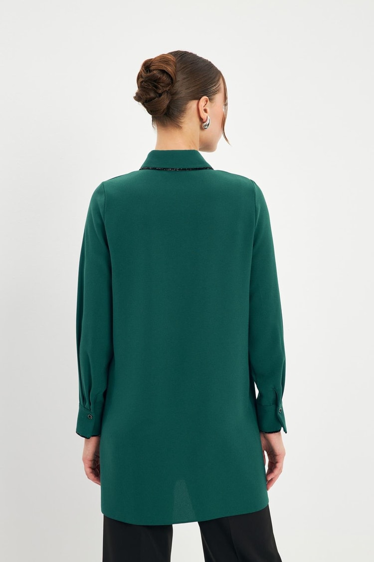 Şerit Detaylı Zümrüt Tunik T-1498