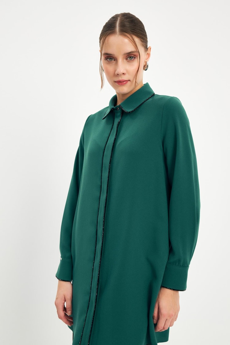 Şerit Detaylı Zümrüt Tunik T-1498