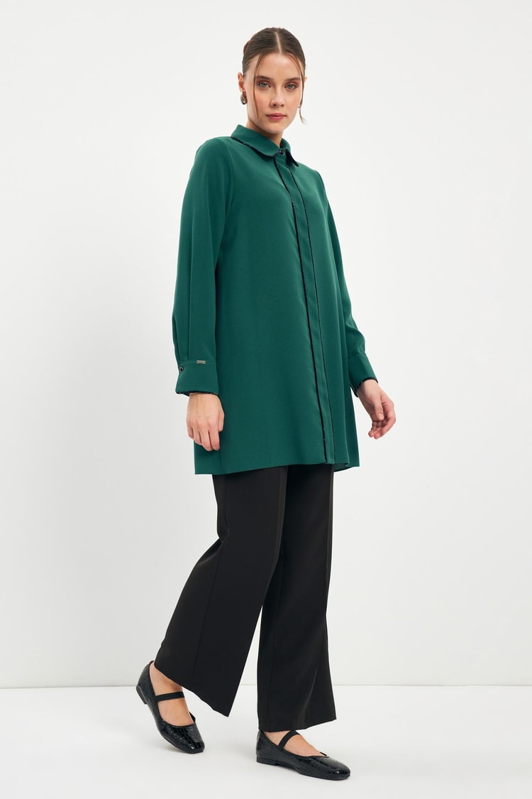 Şerit Detaylı Zümrüt Tunik T-1498