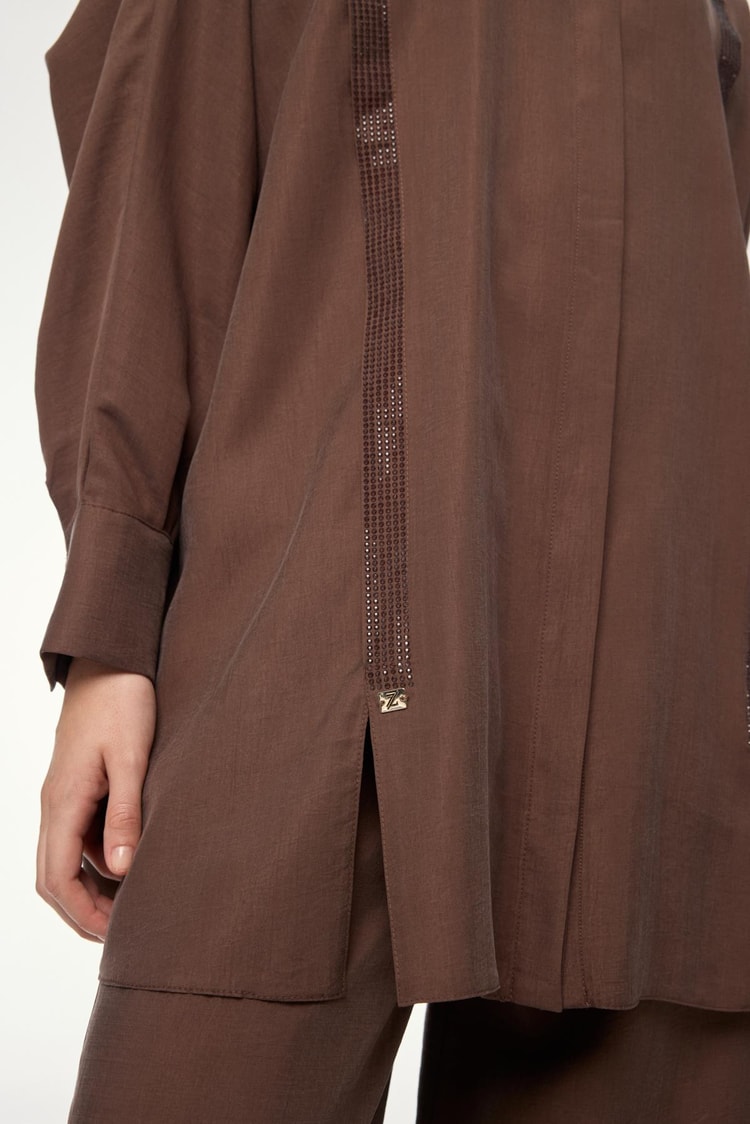 Şerit Taş Detaylı Kahve İkili Takım TK-1532