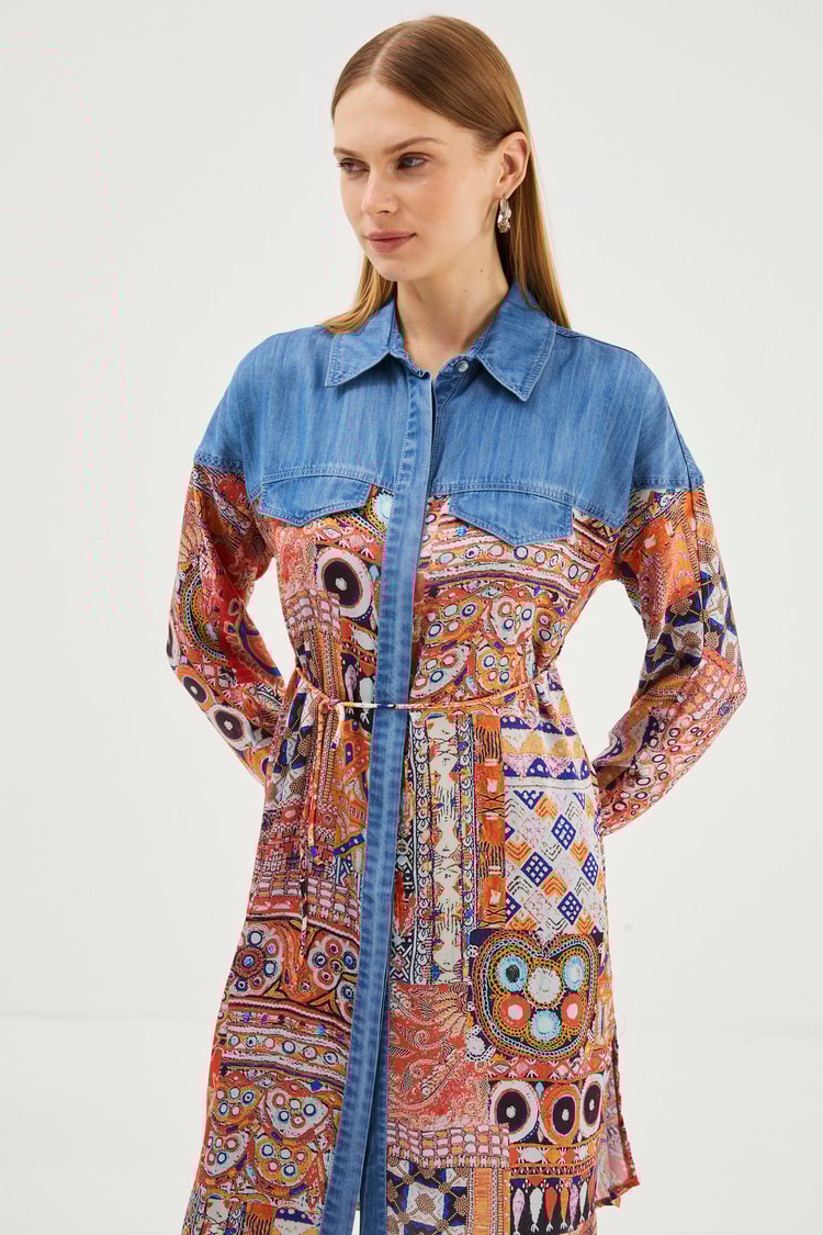 T-1441 PUZZLE SATEN TUNİK 38-44