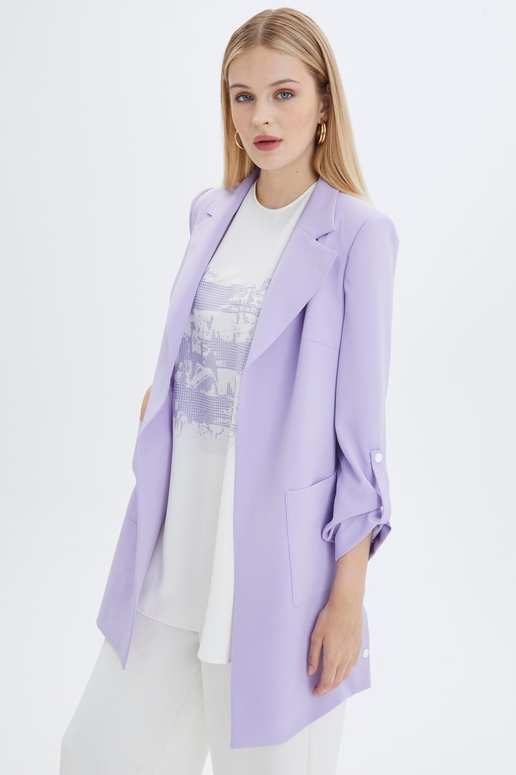 Kol Detaylı Ceket Bluz Lila İkili Takım TK-1138
