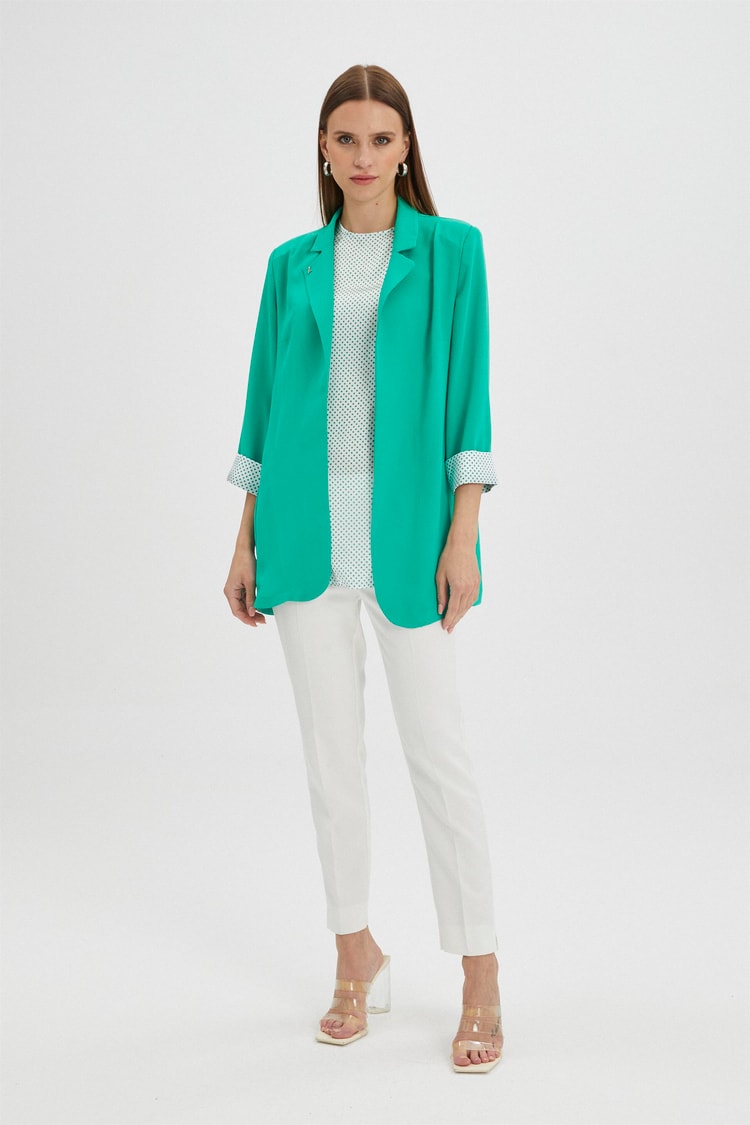 Puantiyeli Ceket Bluz Yeşil İkili Takım TK-1147