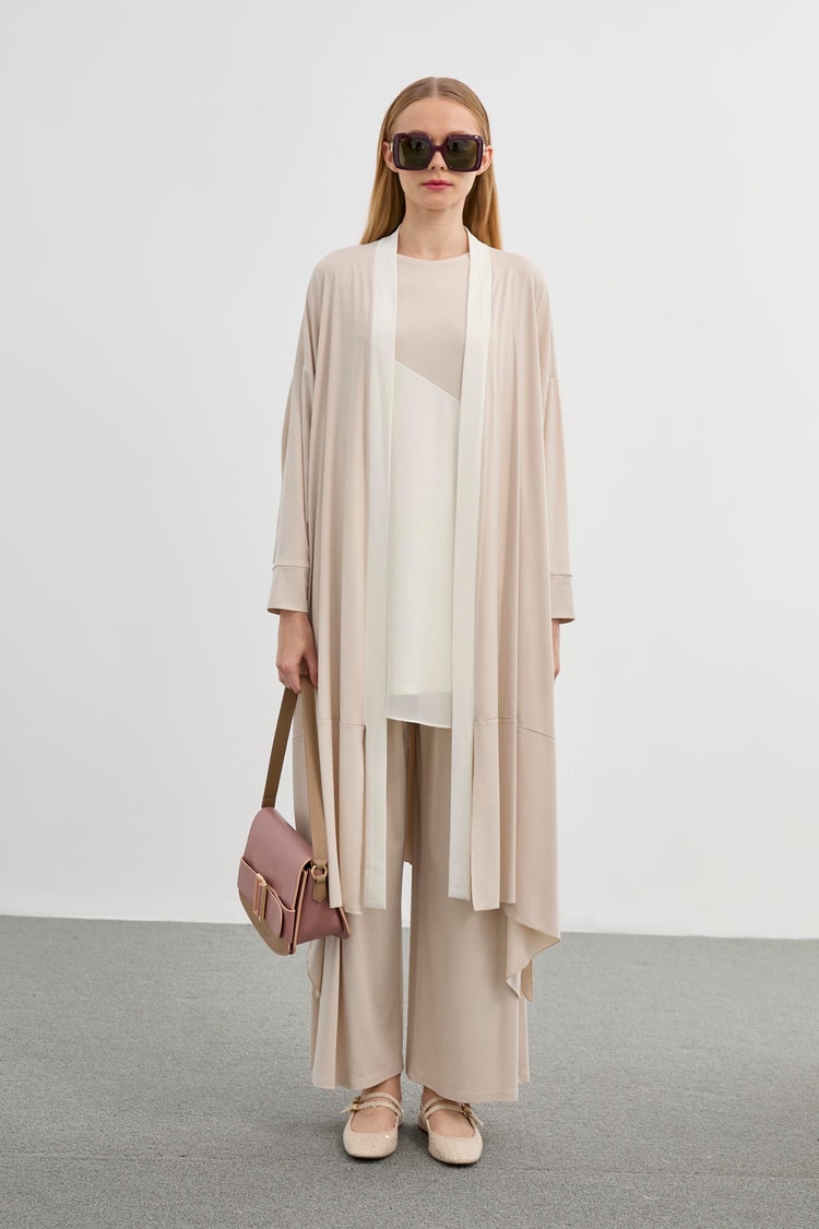 Color Blocked Beige Triple Combination Suit TK-1248
