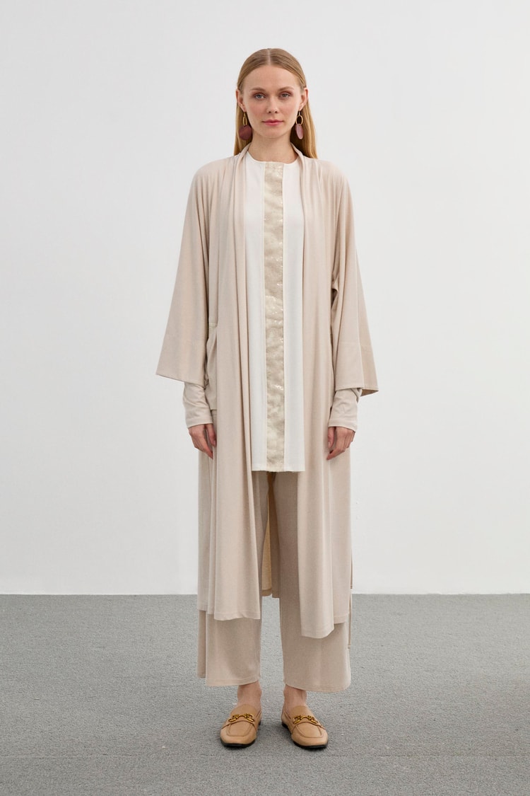 Sequin Detailed Beige Triple Combination Suit TK-1281