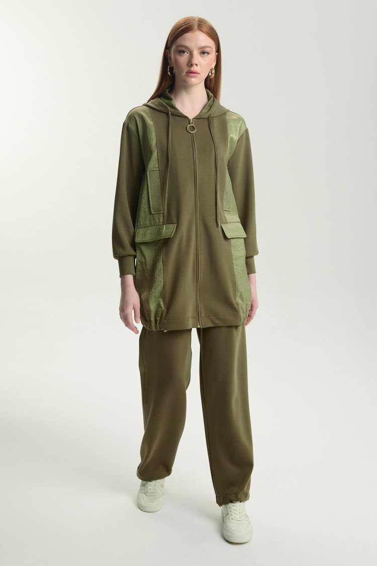Hooded Khaki Tracksuit Set TK-1576