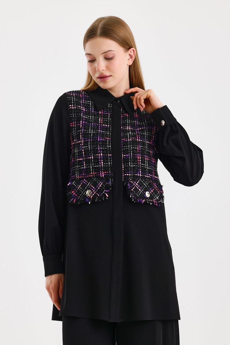 Tüvit Desenli Fuşya Tunik T-1512