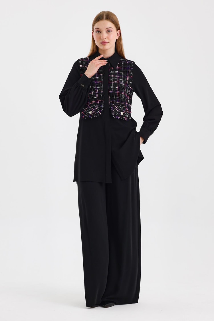 Tüvit Desenli Fuşya Tunik T-1512