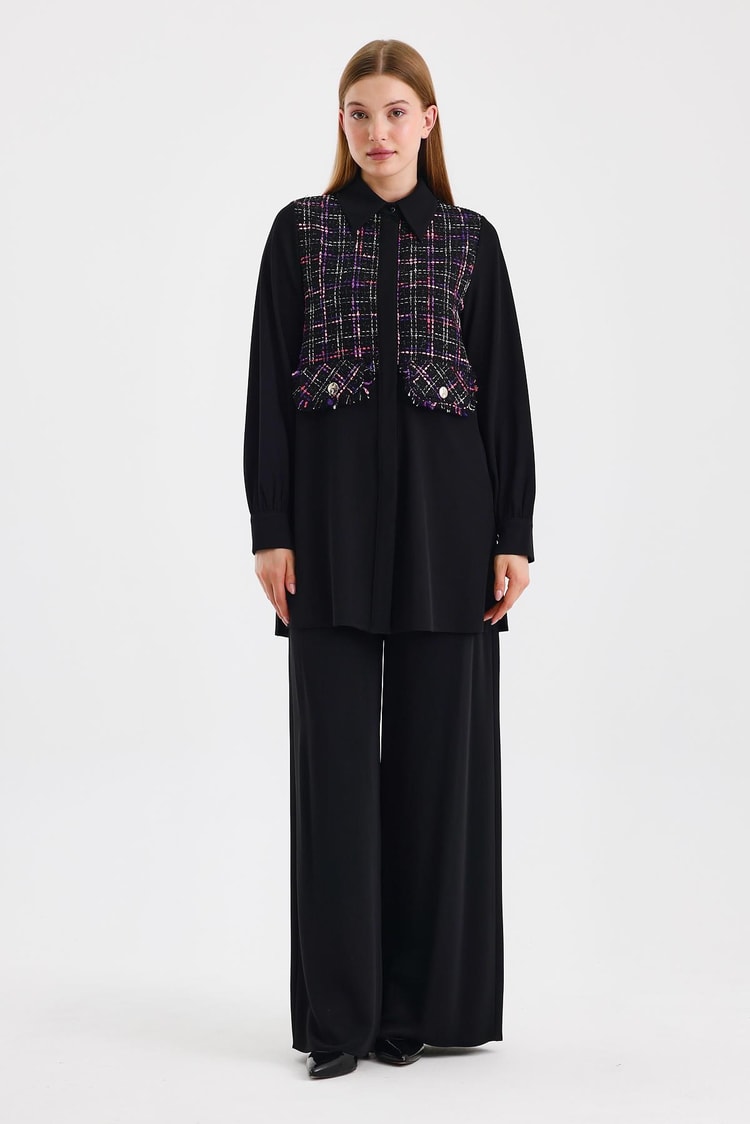 Tüvit Desenli Fuşya Tunik T-1512