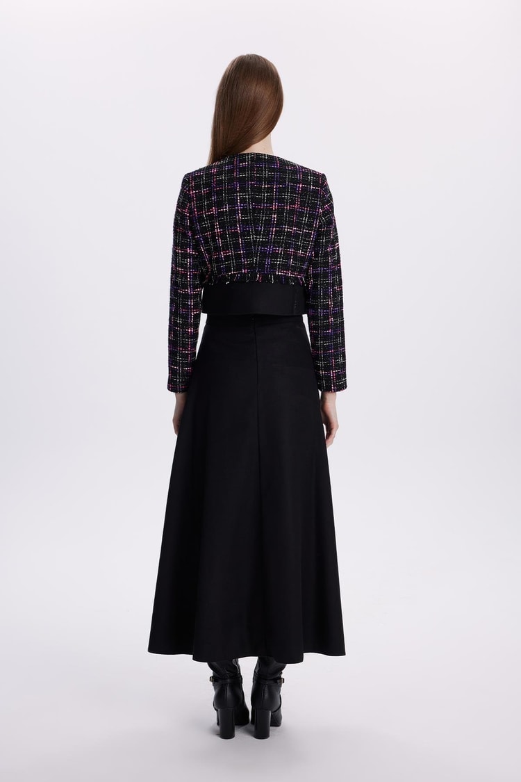 Tweed Desenli Düğme Detaylı Fuşya İkili Takım TK-1397