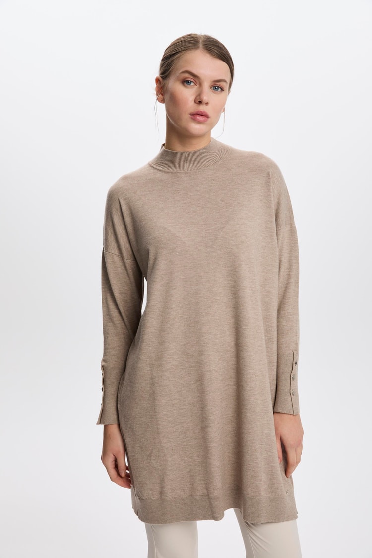 Yarım Balıkçı Yaka Vizon Triko Tunik T-1523