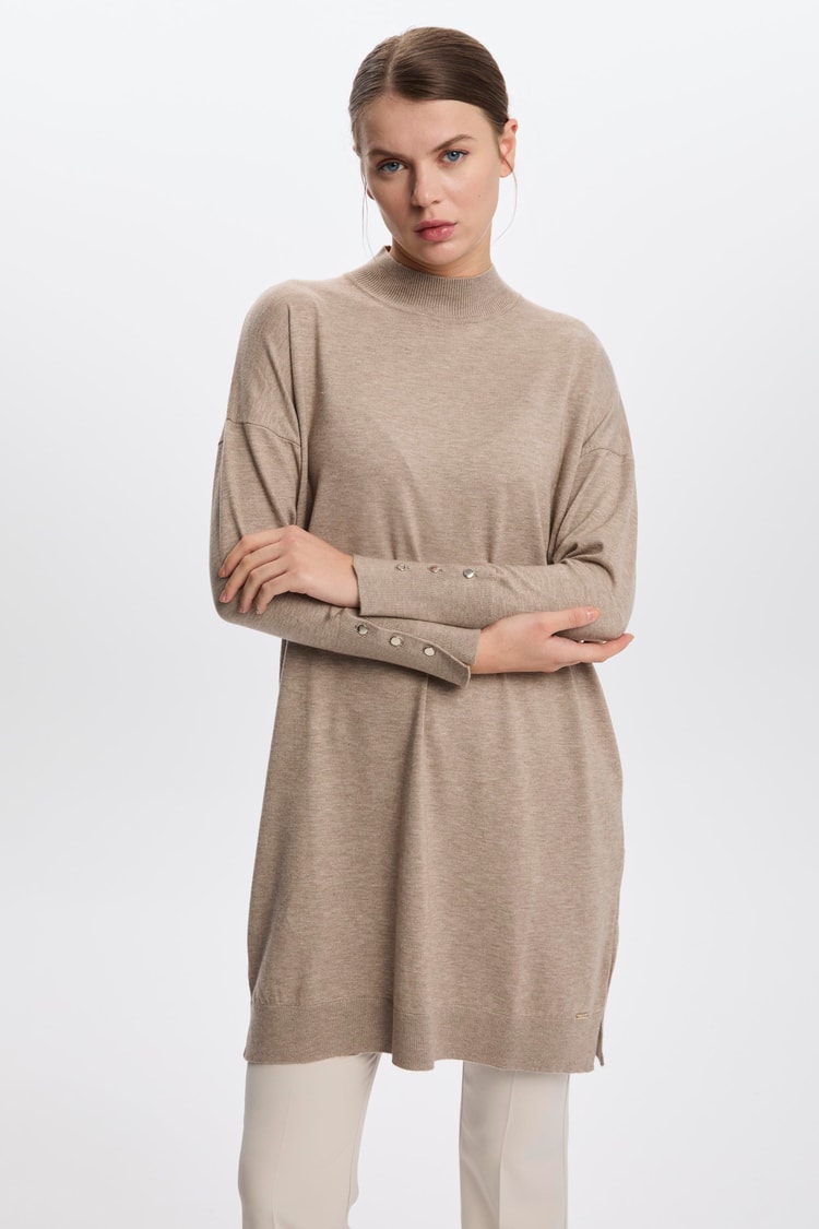 Yarım Balıkçı Yaka Vizon Triko Tunik T-1523