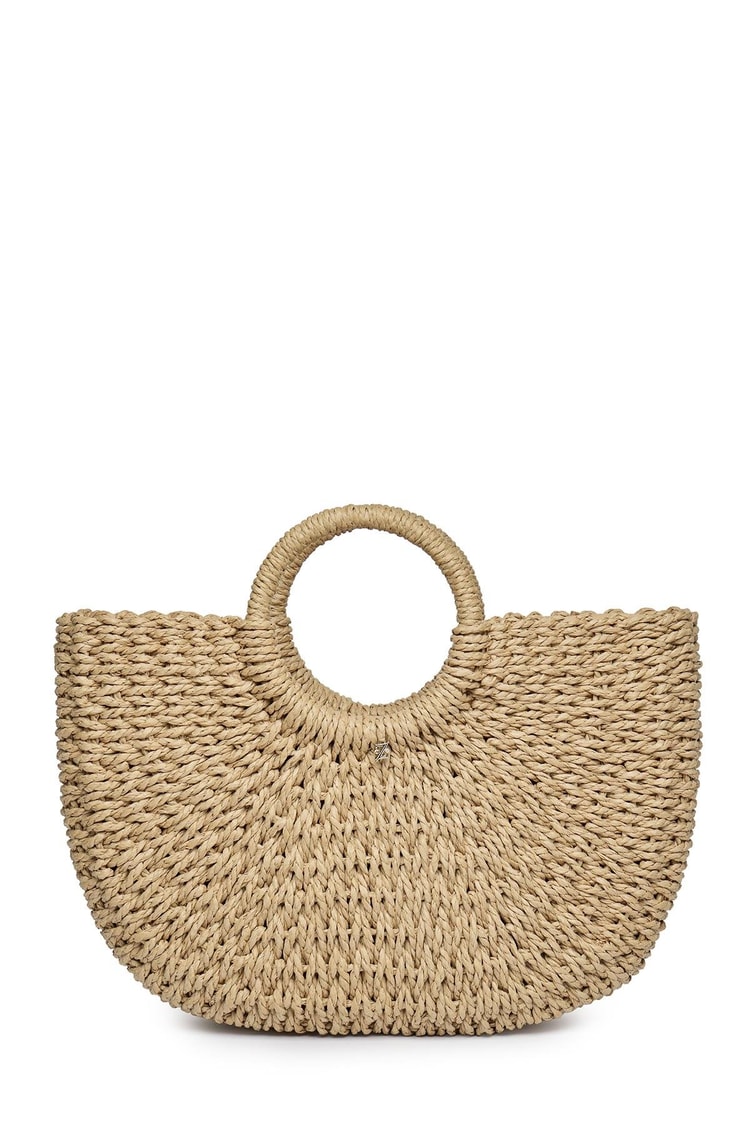 Yuvarlak Kulplu Camel Hasır Çanta Z0044