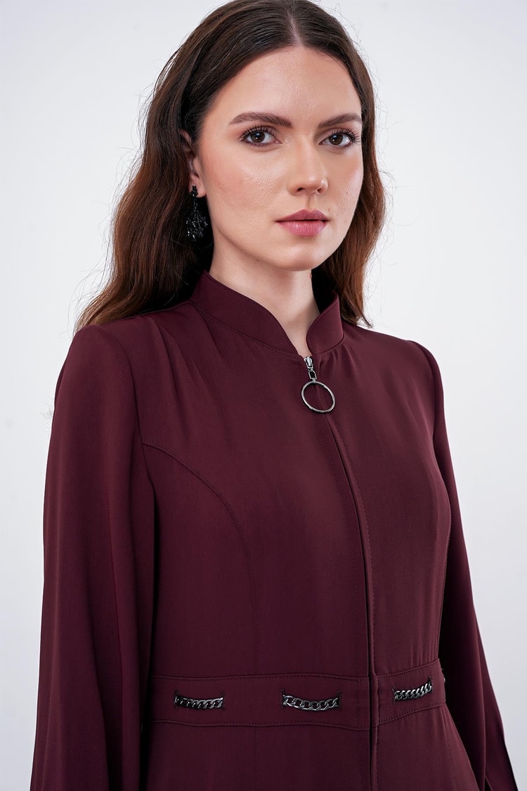 Zincir Detaylı Mürdüm Pardesü 13485