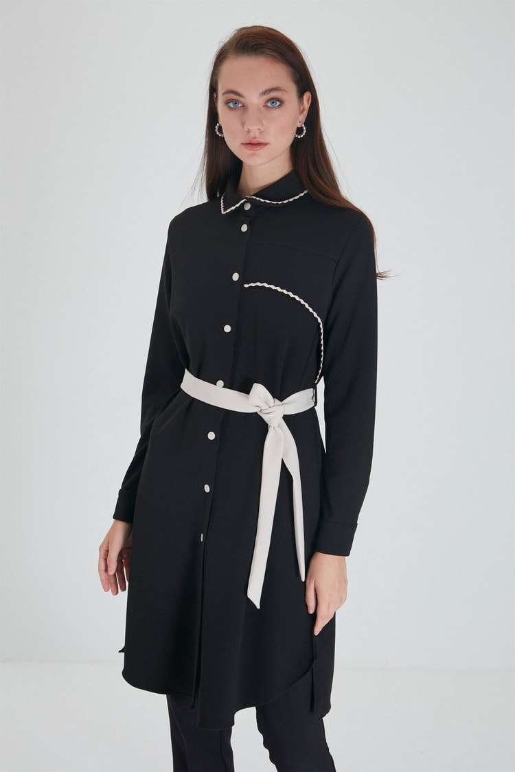 ZÜHRE Bel Bağlamalı Siyah Tunik T-1266