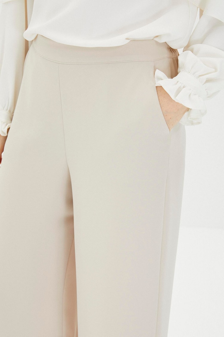 ZÜHRE Bol Paça Bej Kumaş Pantolon P-0013