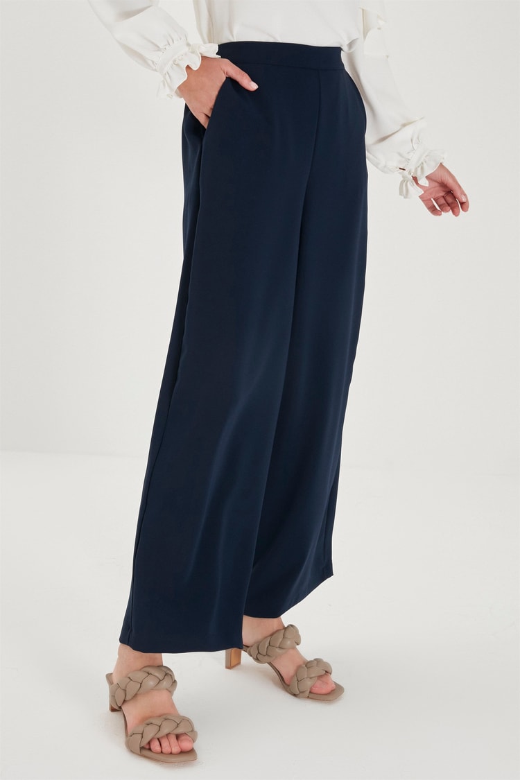 ZÜHRE Bol Paça Lacivert Pantolon P-0013
