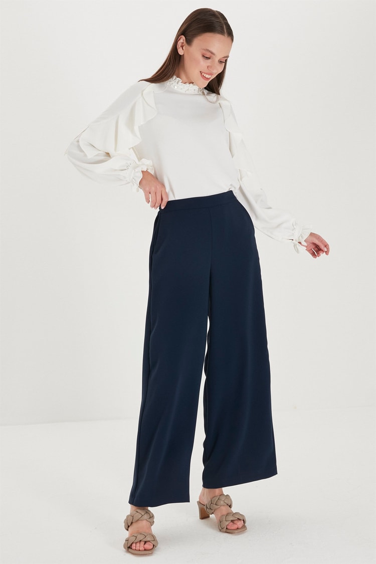 ZÜHRE Bol Paça Lacivert Pantolon P-0013