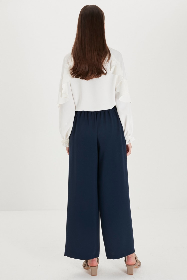 ZÜHRE Bol Paça Lacivert Pantolon P-0013