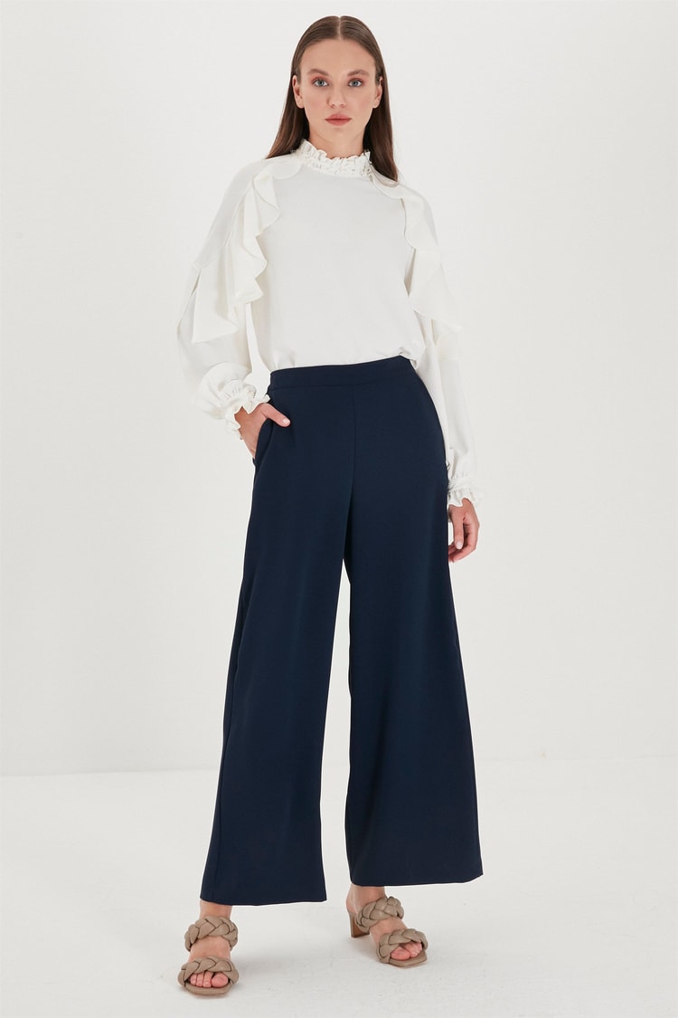 ZÜHRE Bol Paça Lacivert Pantolon P-0013