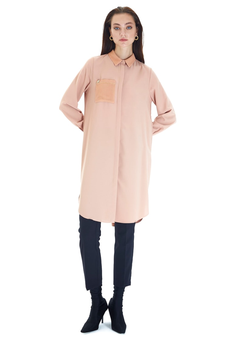 ZÜHRE Cep Detaylı Uzun Somon Tunik T-1218