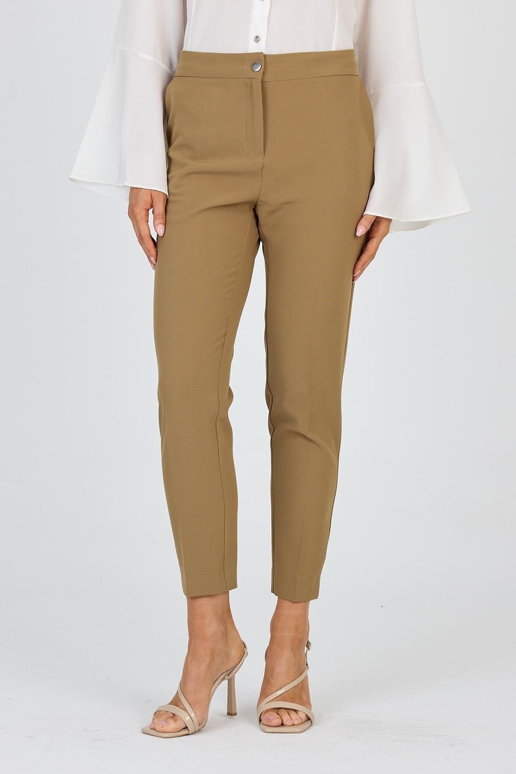 ZÜHRE Dar Paça Kumaş Pantolon Vizon P-0024