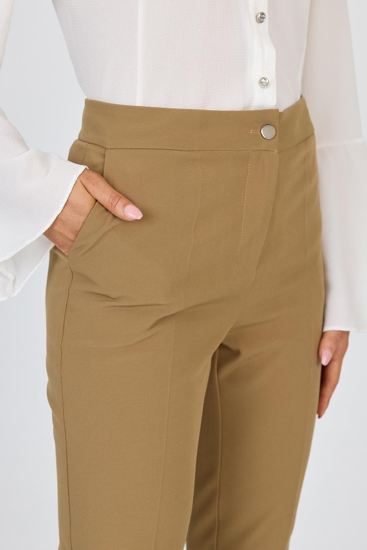 ZÜHRE Dar Paça Kumaş Pantolon Vizon P-0024