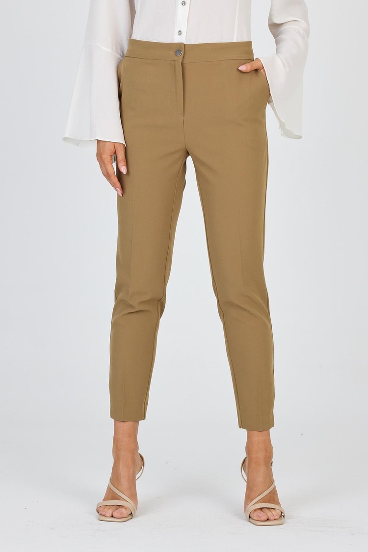 ZÜHRE Dar Paça Kumaş Pantolon Vizon P-0024