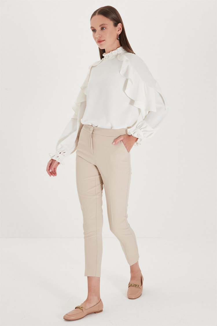 ZÜHRE Dar Paça Pantolon Bej P-0024