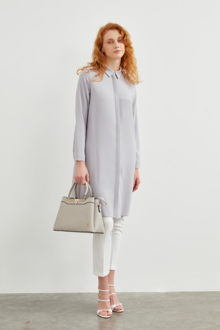 Hidden Button Detail Grey Tunic T-0767