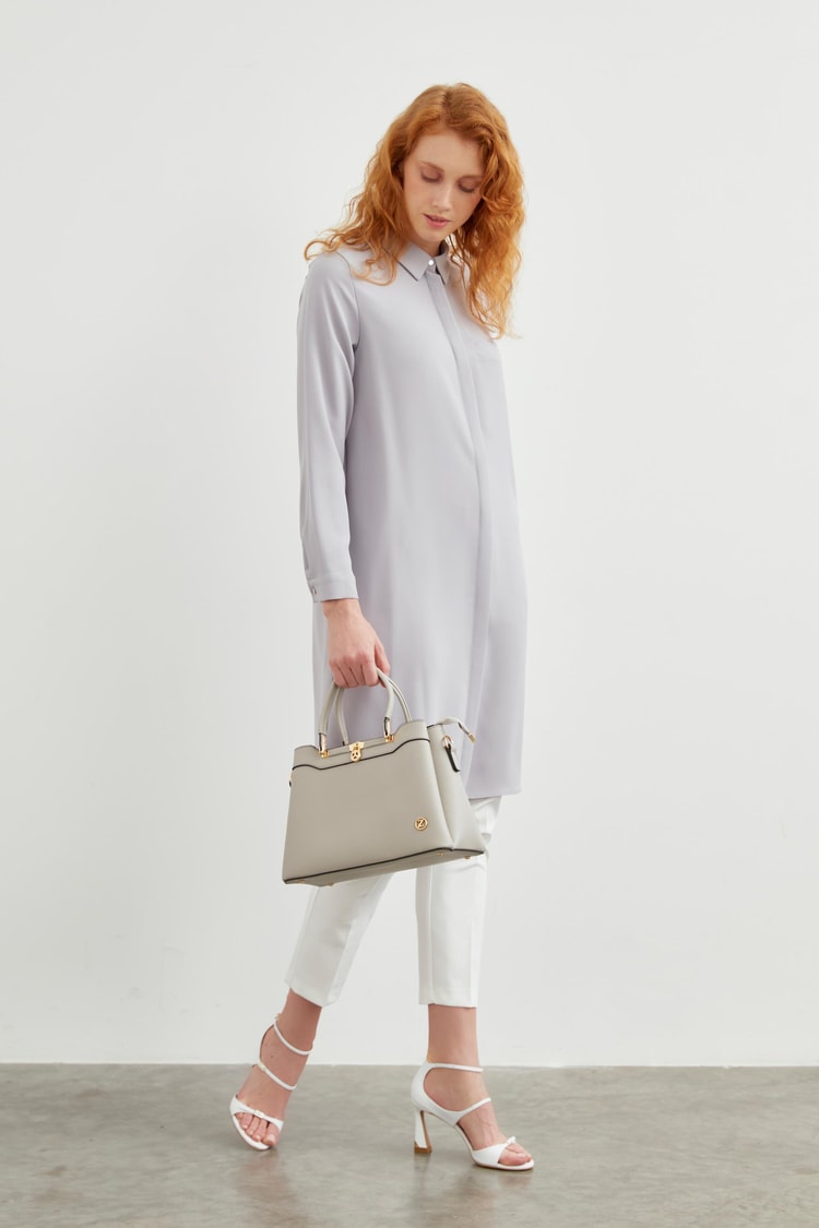 Hidden Button Detail Grey Tunic T-0767