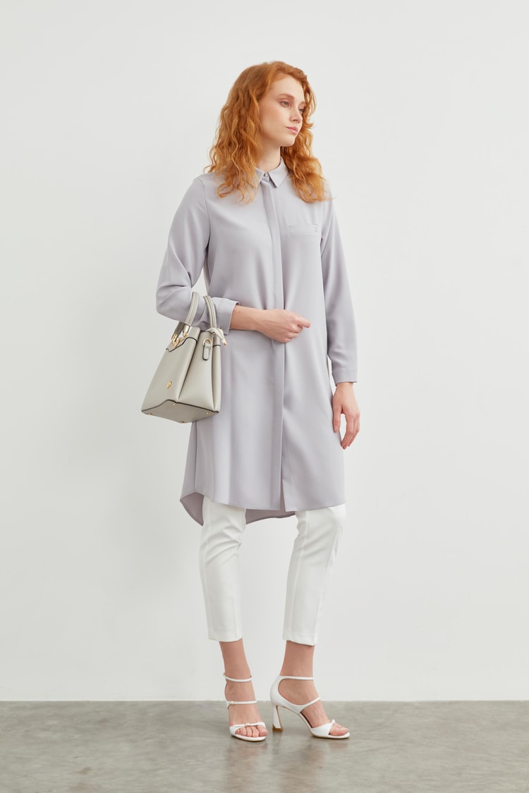 Hidden Button Detail Grey Tunic T-0767