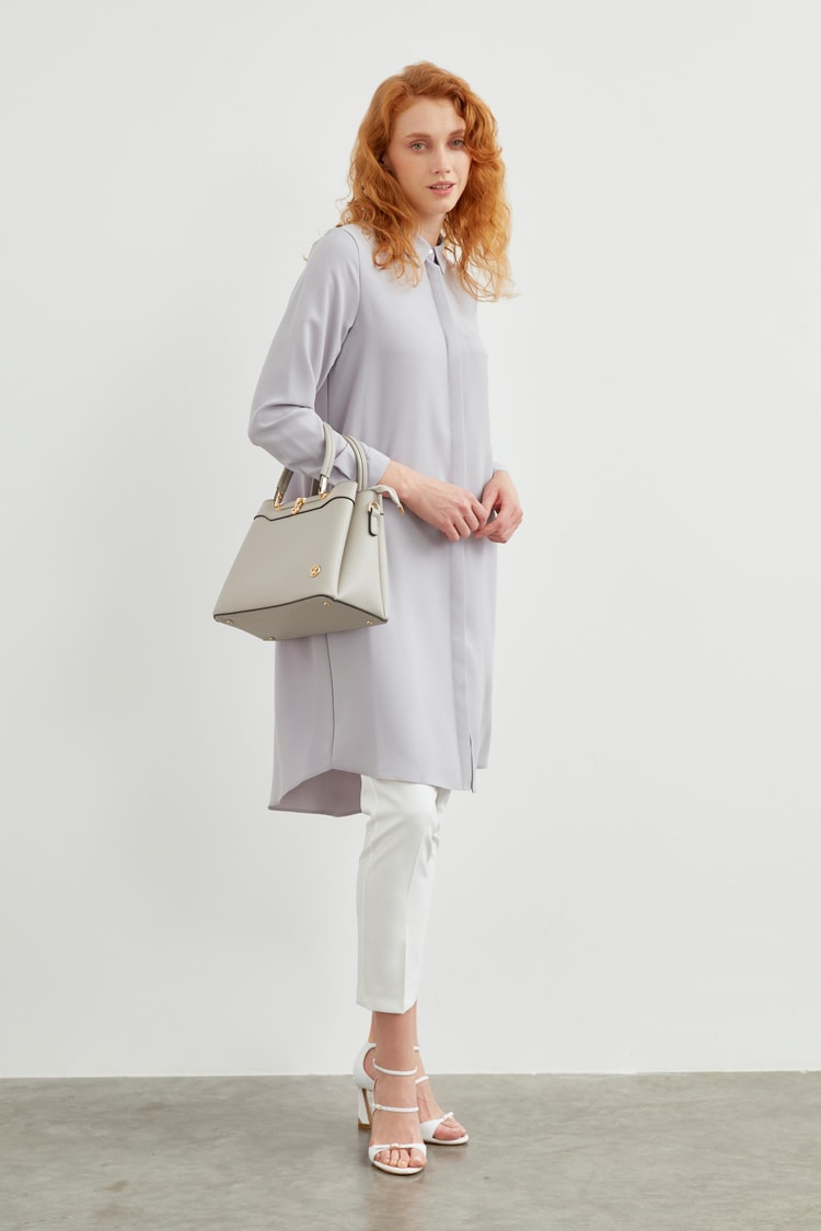 Hidden Button Detail Grey Tunic T-0767