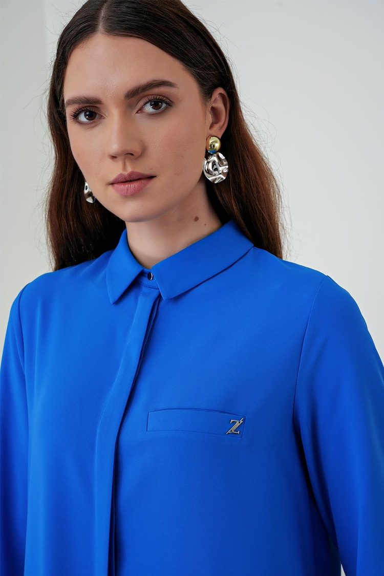 ZÜHRE Gizli Düğme Detaylı Tunik Saks T-0767