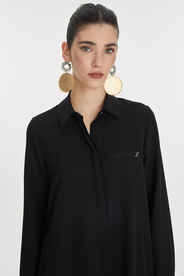 Hidden Button Detail Black  Tunic T-0767