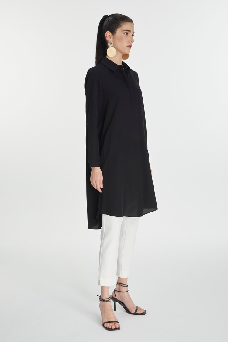 Hidden Button Detail Black  Tunic T-0767