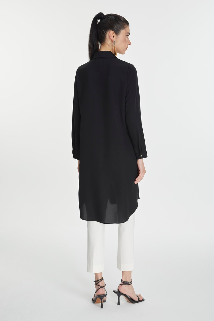 Hidden Button Detail Black  Tunic T-0767