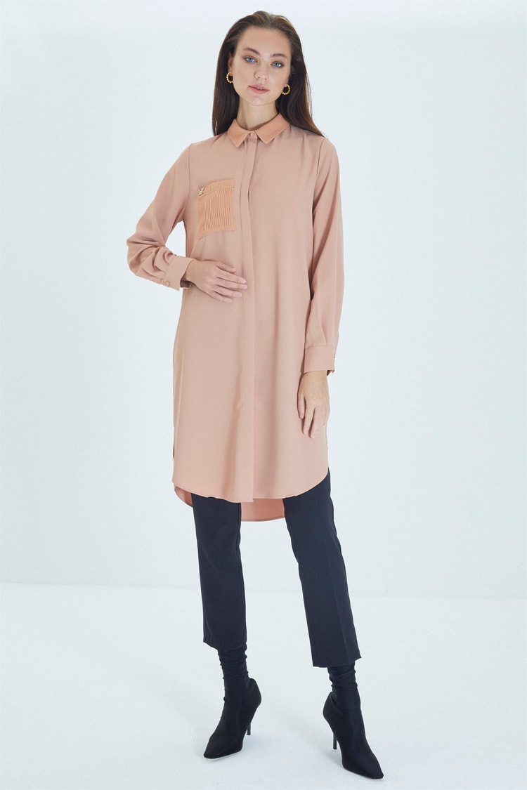 ZÜHRE Yaka Cep Detaylı Somon Tunik T-1218