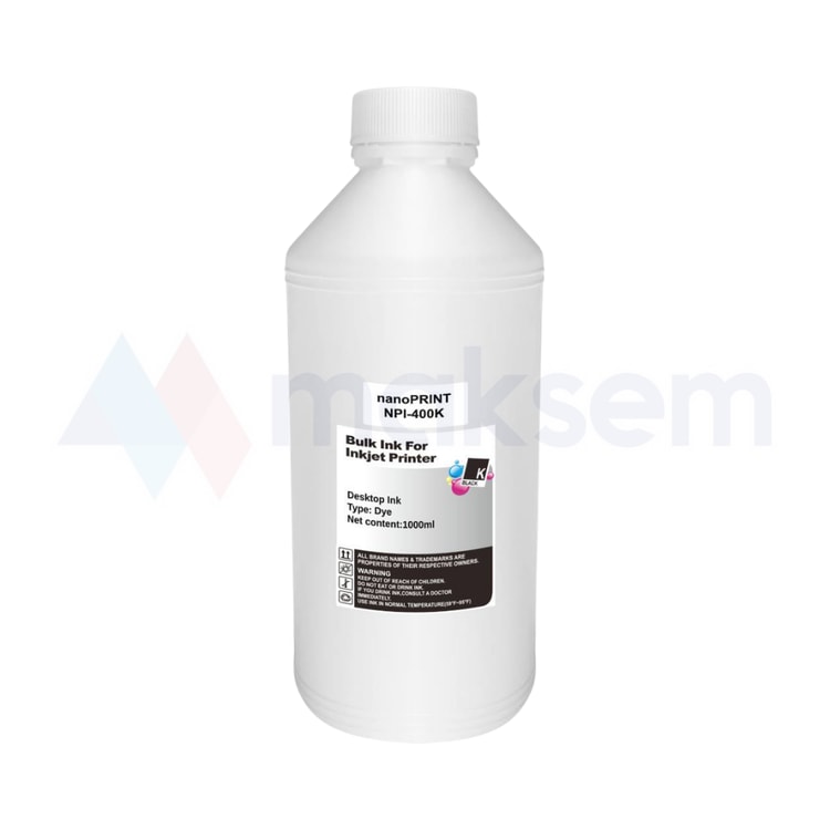 Siyah Mürekkep Dye (Ink) 1000ml GT51BK 3YP61AE NPI-400K, HP Ink Tank Wireless 410 411 412 415 416
