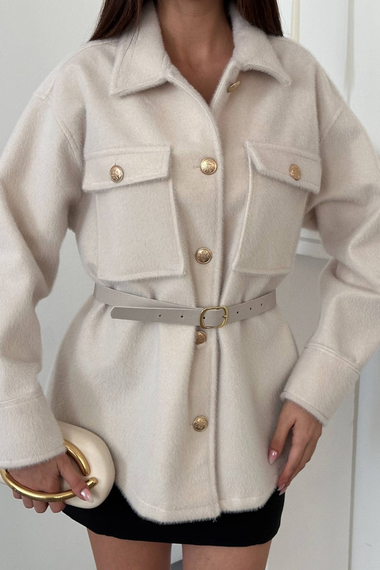 Beige Cashmere Shirt With Gold Buttons